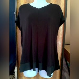 H By Halston Womens Black Top Shirt Blouse V Neck Sz XS